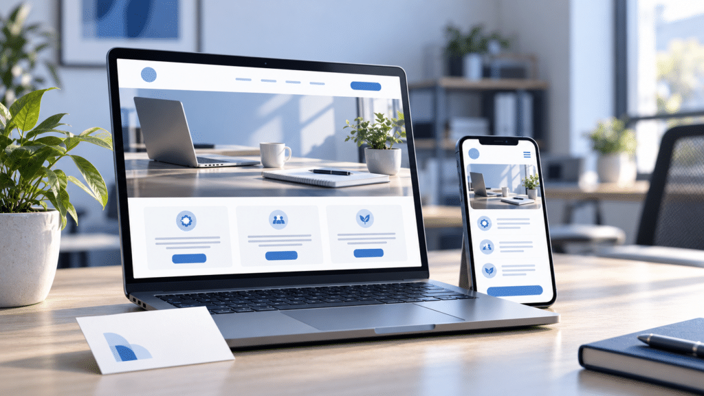 Responzivní web pro podnikání zobrazený na notebooku a mobilním telefonu